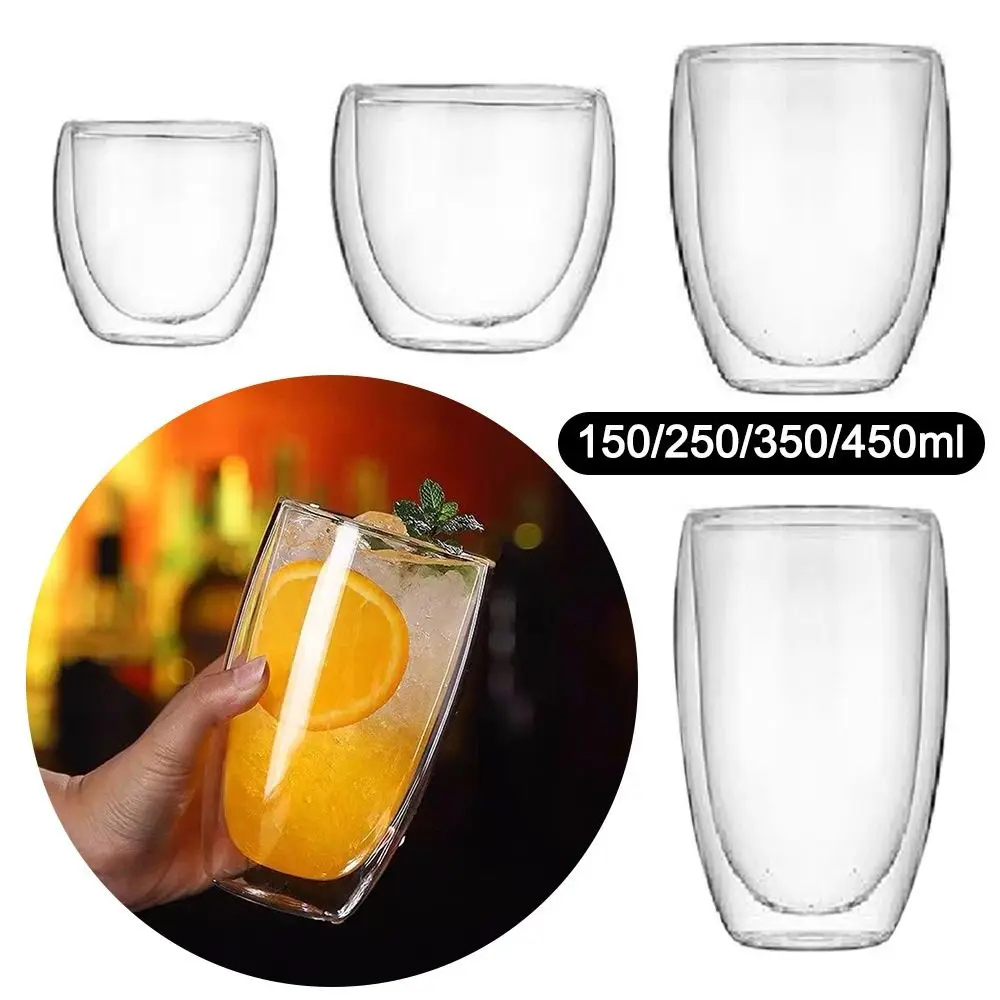 150/250/350/450ml Double Wall Layer Cup Coffee Glass Tea Insulated Mug Wine Beer Milk