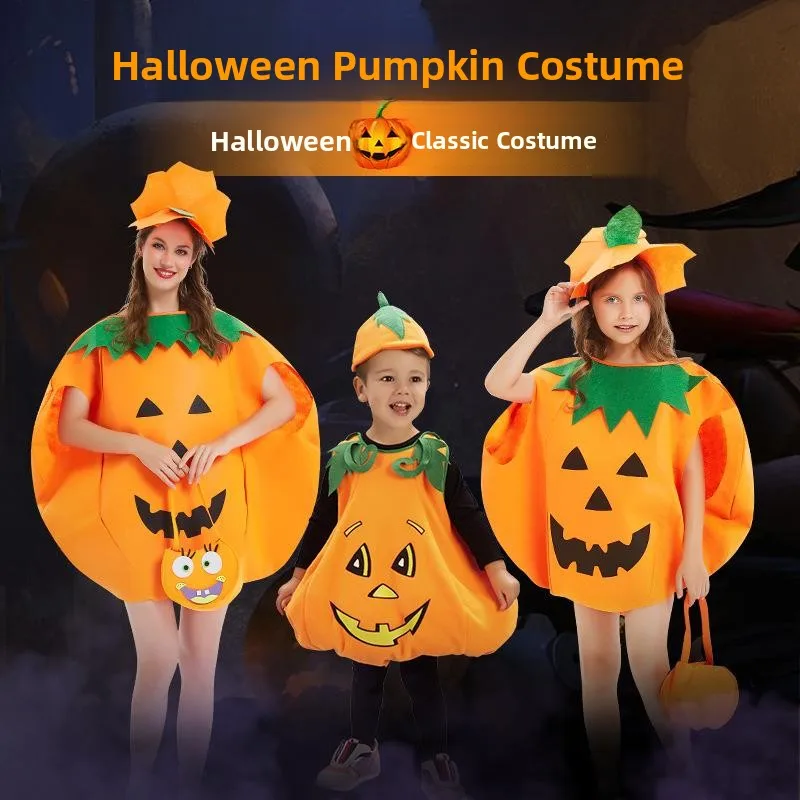 

loween Pumpkin Costume Kindergarten Performance Two-Piece Set Long Sve Polyester Ladies' Outfit Other Patterns