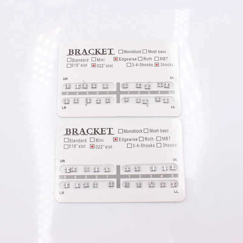 20Pcs/Pack Dental Orthodontics Bracket Edgewise Metal Brackets Braces Upper And Lower Ultra Thin 3 Hook 022\