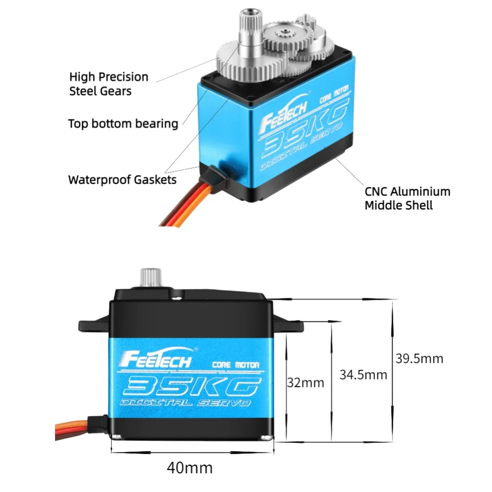 35KG Digital Standard Servo Steel Gear Core Motor 180 Degree High Torque Waterproof Servos for Robot Car Aircraft Model #T3