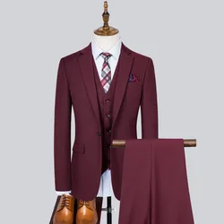 Traje de vestir Formal para hombre, esmoquin para novio, chaqueta, chaleco y pantalones, 3 piezas