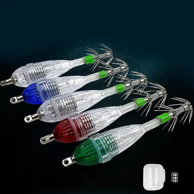 Led Fishing Lures Squid-Shaped Underwater Fish Attracting Light Flashers For Fishing Trolling Flashers Trout For Night Fishing