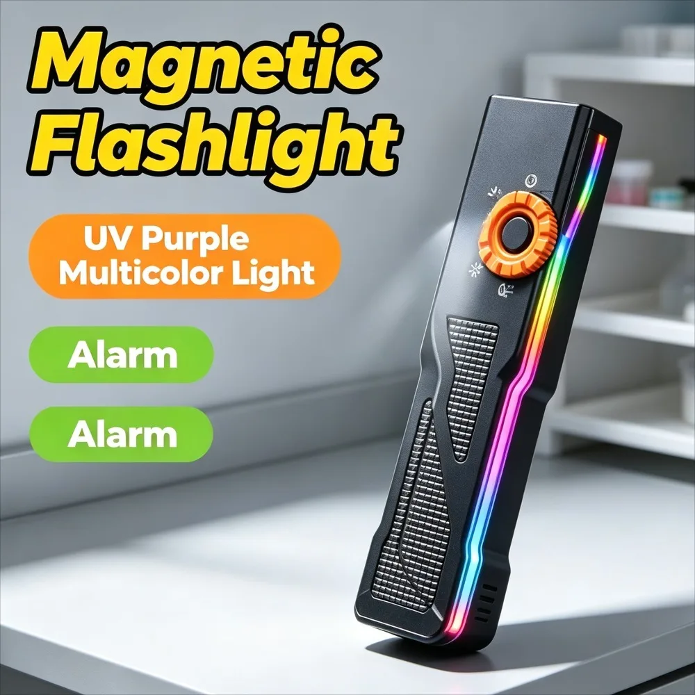 Portable EDC Aluminum Alloy Flashlight Magnetic‑Wheel Dimmable Torch UV Purple Multicolor Light for Outdoor Daily Survival Use