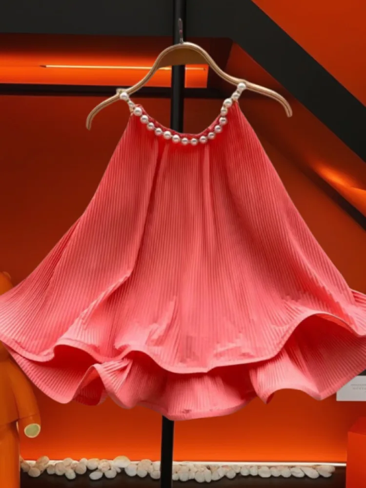 EWQ Designer Beading Spliced Pullover Shirt Fashion Round Collar A Line Sleeveless Ruffles Solid Color Tops Summer 2024 17G5819