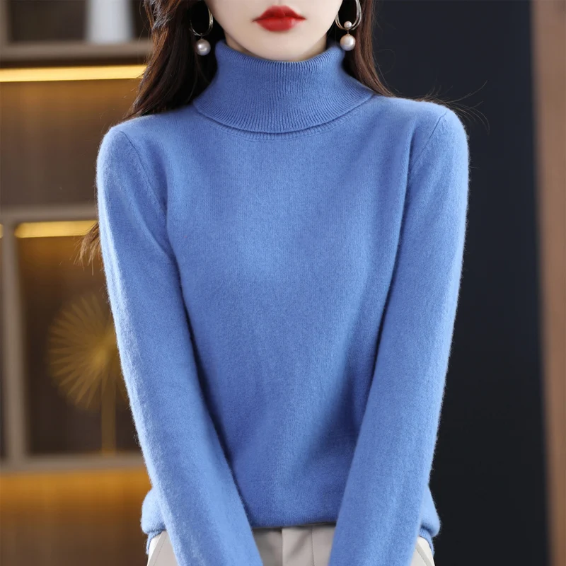 Wool Cashmere Sweater Women\'s Pullover Long Sleeve Autumn and winter High Turn-Down Collar Knit Sweater High Quality Jumper Top