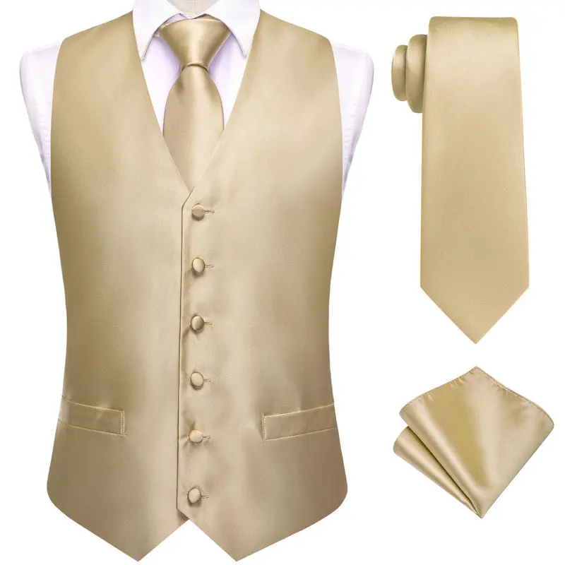 VerveRow Herren Satin-Set mit V-Ausschnitt, Weste, Krawatte und Einstecktuch, 3-teiliges formelles Business-Hochzeits-Westen-Set – Detail 7