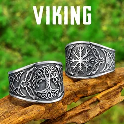 Viking Compass Sacred Tree Eagle Amulet Men Rings Stainless Steel Jewelry Punk Rock Fashion Accessories for Women Gift Wholesale