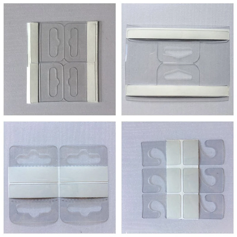 100pcs PVC Slot Hole Adhesive Hang Tabs Hook Plastic Transparent Hook Merchandise Package Box Bag Hangers Peghooks Display