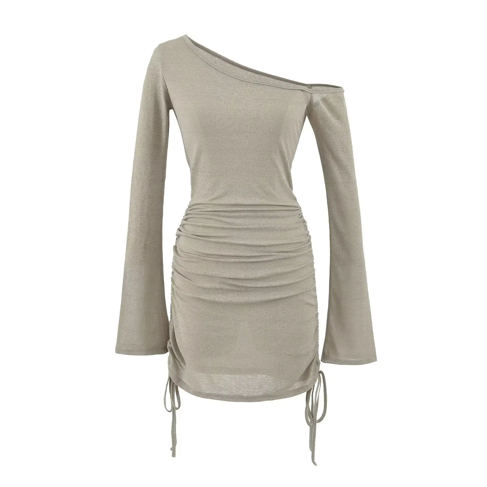 Sexy Pure Desire Long Sleeve Drawstring Dress Women's Summer Transparent Waist Cinched Bodycon Short Skirt UV Protection Cove...