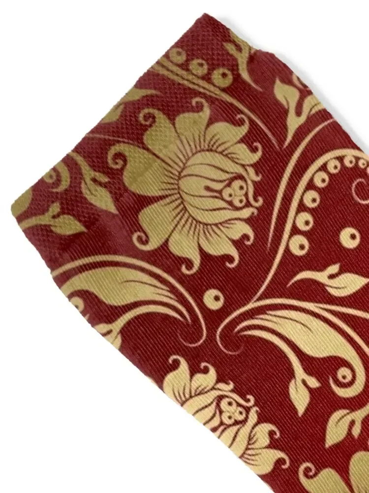 Burgundy And Gold Floral Damasks Socks anti slip football winter thermal Socks Ladies Men's