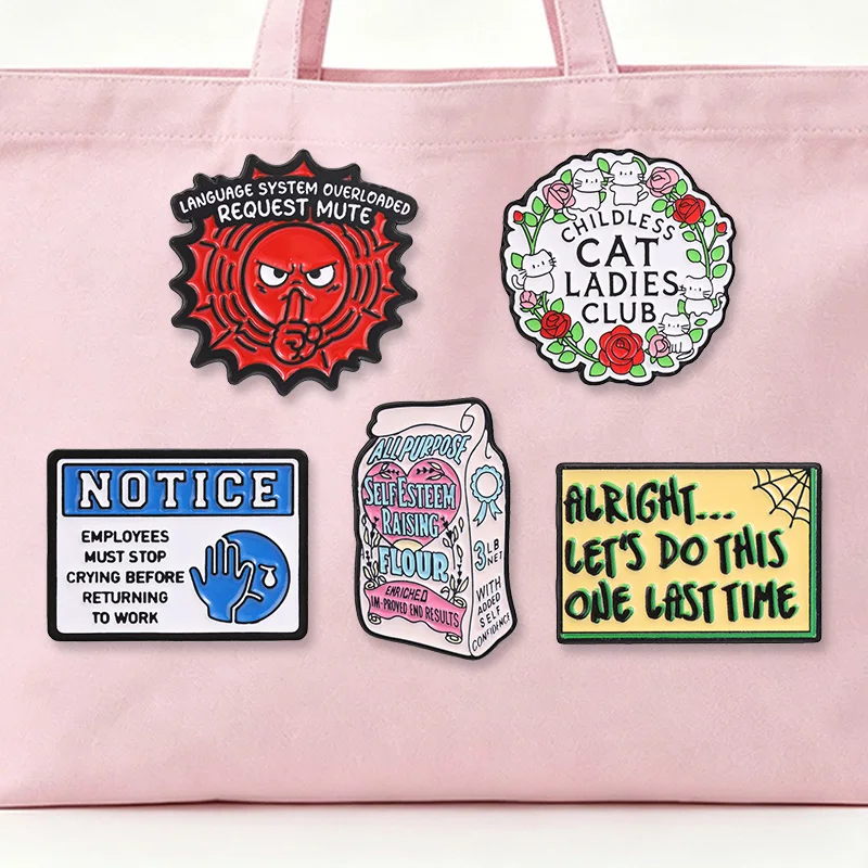Lustiges Slogan-Zitat, gemischtes Emaille-Abzeichen-Set, wütende Katze, Rose, Arbeitsanweisungs-Zitat, Pins, humorvolle Gesundheits-Metallbroschen für Freunde – Detail 2