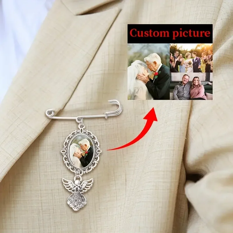 Personalised Custom Photo Wedding Bouquet Pendant Accessory Keychain Commemorative Decoration, Brooch Badge Decoration