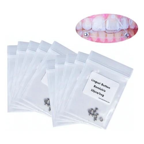 Imagen 2 del producto 100 Uds. Botón Lingual Dental ortodoncia adhesivo Metal malla redonda lengua hebilla lateral Base redonda