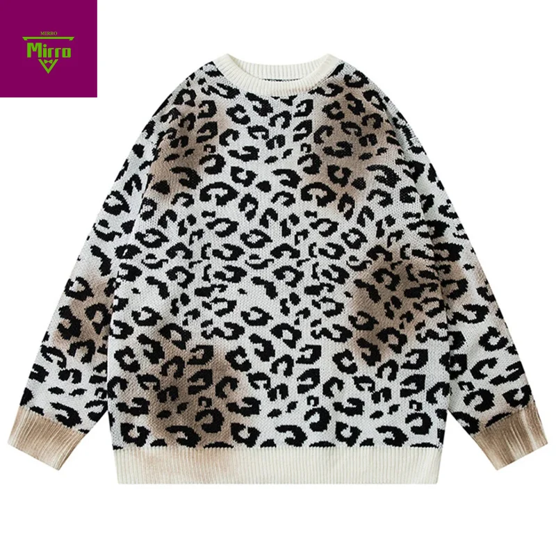 

Леопардовые свитера, мужские уличные свитера в стиле Харадзюку, хип-хоп, большие свитера, винтажный вязаный джемпер, повседневные свободные свитера, трикотаж