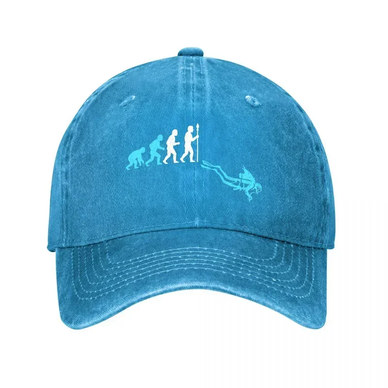 New Evolution Diver Canvas Washed Baseball Cap with Blue Graphic Design for Men and Women Casual Outdoor Hat