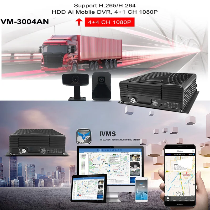 نظام AI 4CH AHD VGA MDVR 1080P MDVR مع نظام تحديد المواقع 4G WiFi HDD/SSD تخزين ما يصل إلى 2 تيرابايت MDVR للشاحنات والحافلات