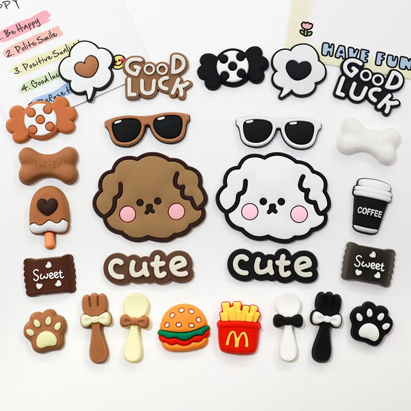 Adorable Dog Shoe Charms Accessories White Brown Dog Shoe Decoration Claw Candy Bone Clog Pin for Women Grils Gift