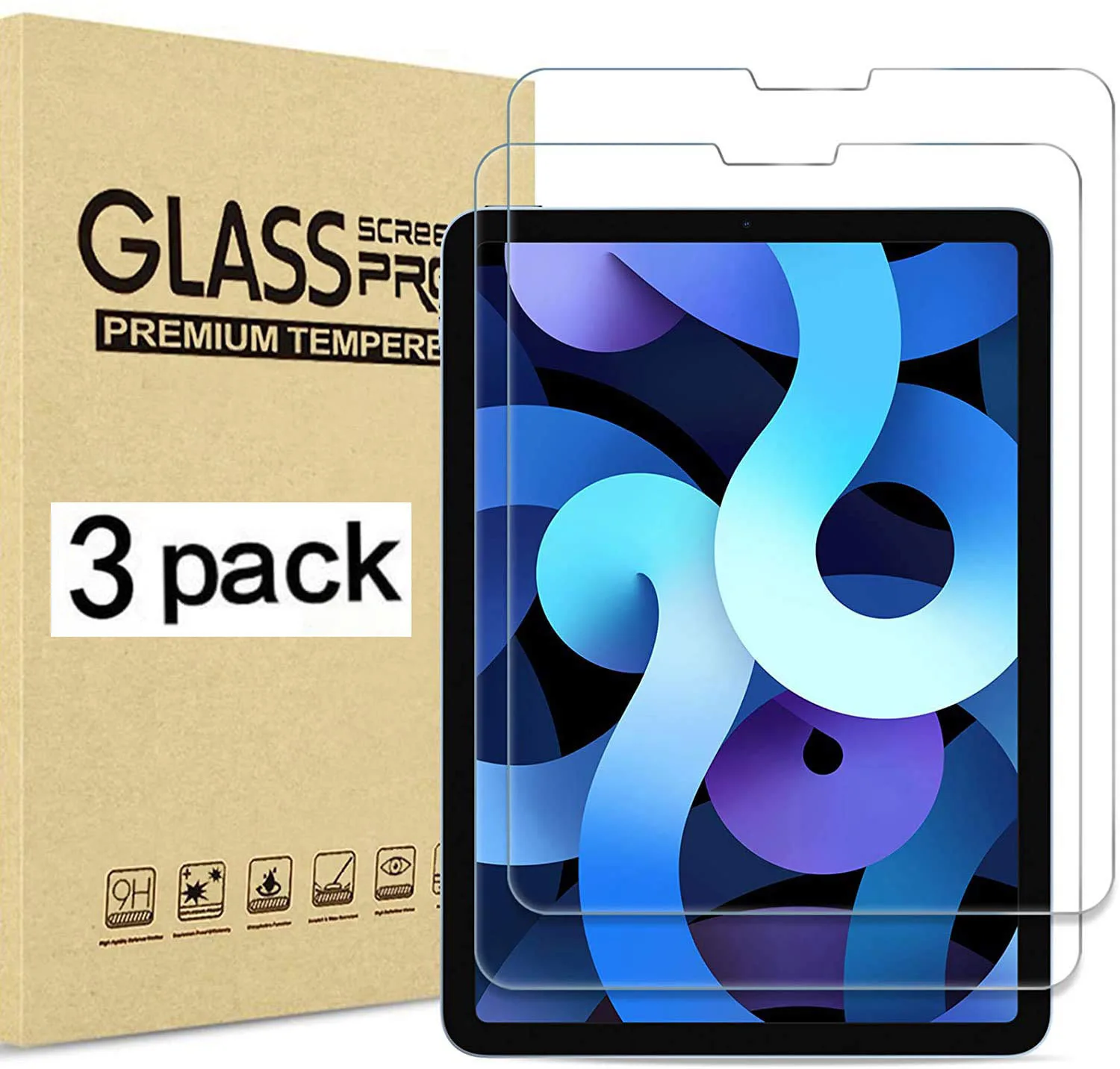 ( 3 Packs ) Tempered Glass For Apple iPad Air 4 10.9 2020 4th Generation A2072 A2316 A2324 A2325 Tablet Screen Protector Film