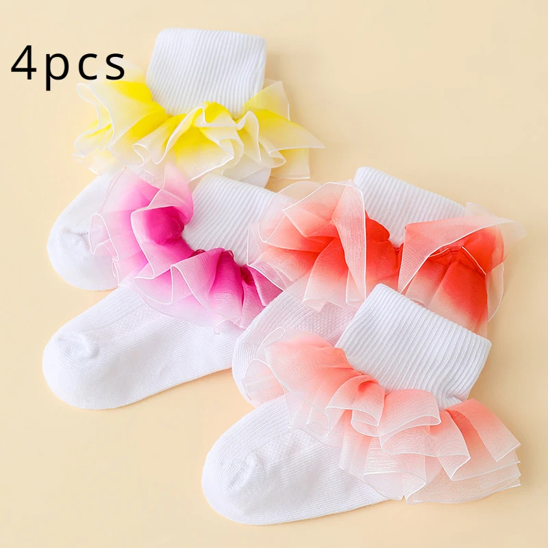 10Pairs Baby Girl's Lace Ruffle Frilly Trim Crew Socks, Breathable Comfy Simple Dance Princess Socks