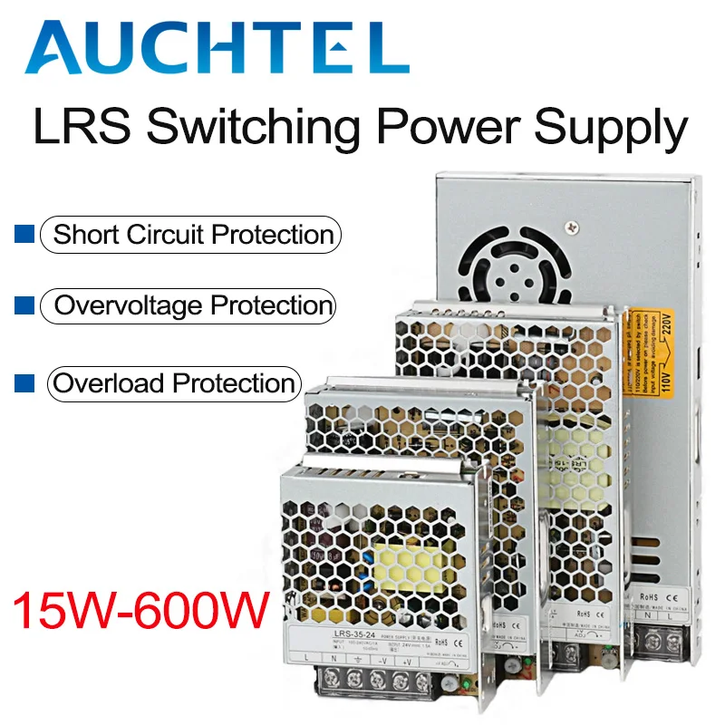 AUCHTEL RS-15/25 LRS-35/50/100/150/200/350/450/600 Series Switching Power Supply 3.3V 5V 12V 15V 24V 36V 48V AC Input