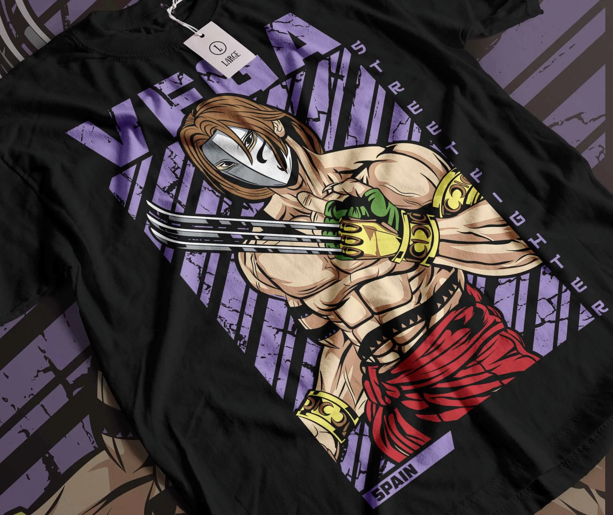 Vega Claw SF2 World Warrior Premium T-Shirt Sommer reine Baumwolle lässig locker modisch Rundhals Kurzarm Top