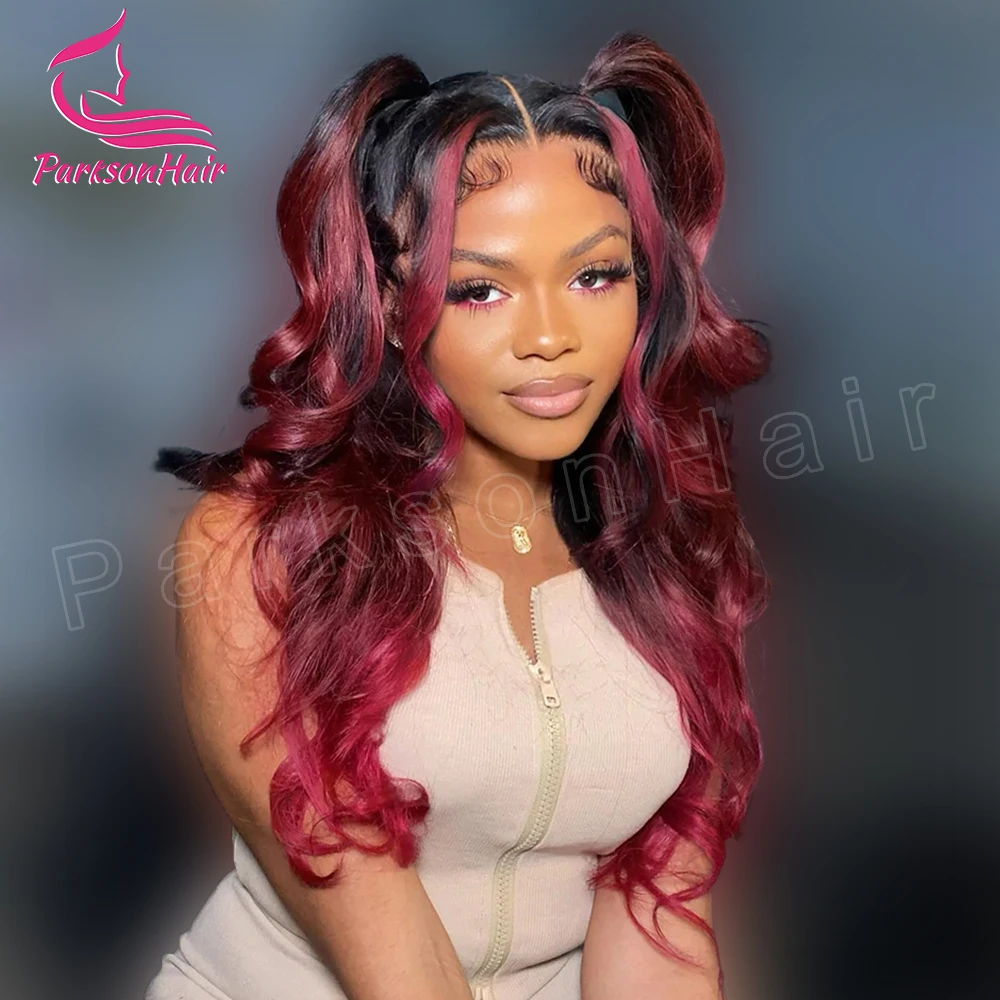 

Highlight With Red Full Lace Wig Human HairBody Wave HD Lace Frontal Wig Body Wave Lace Front 100% Human Hair Wigs for Women