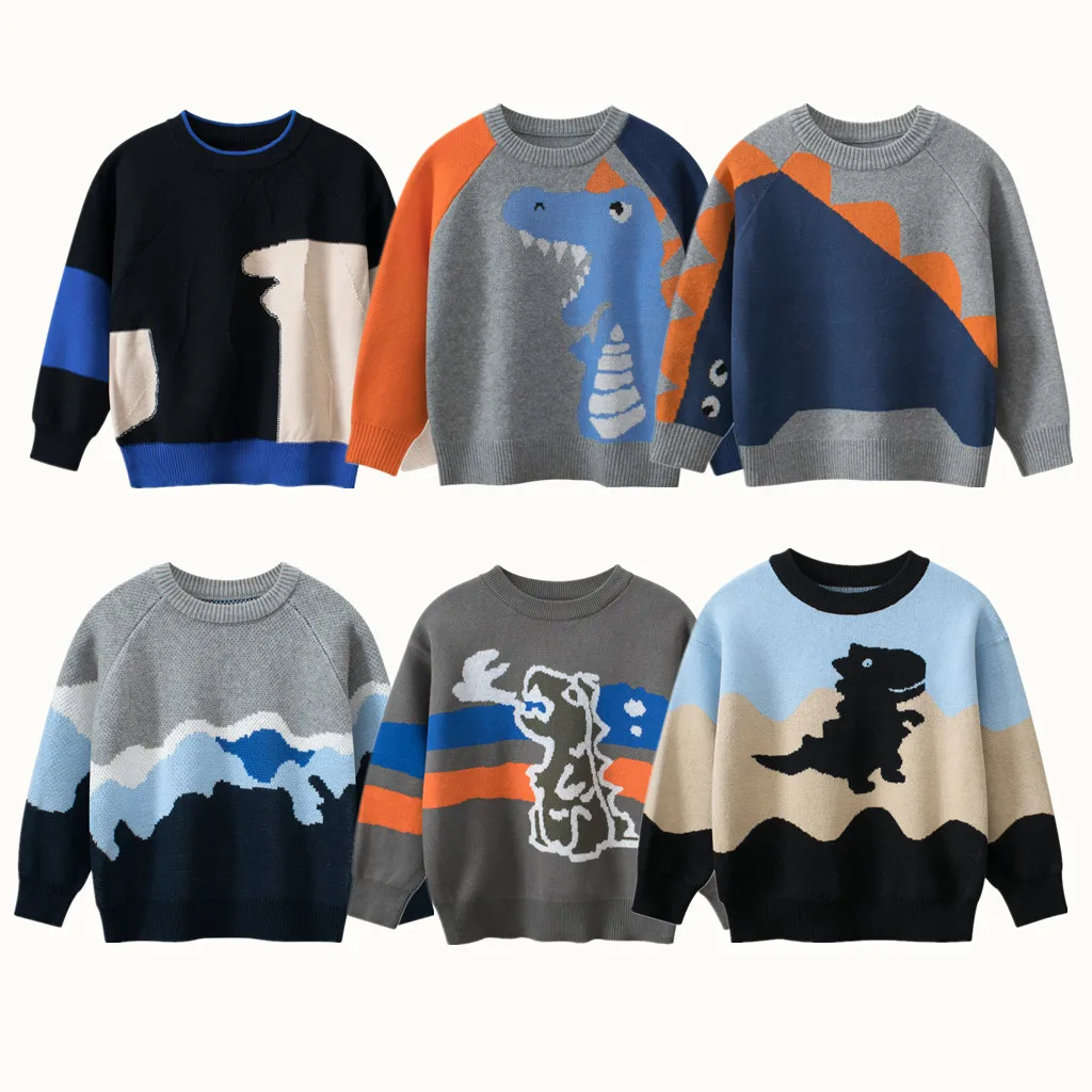 2024 Children Sweater for Boys 100% Cotton Novelty Cute Panda Bear Dinosaurs Cartoon Kid’s knit Sweater Casual Sport Sweaters