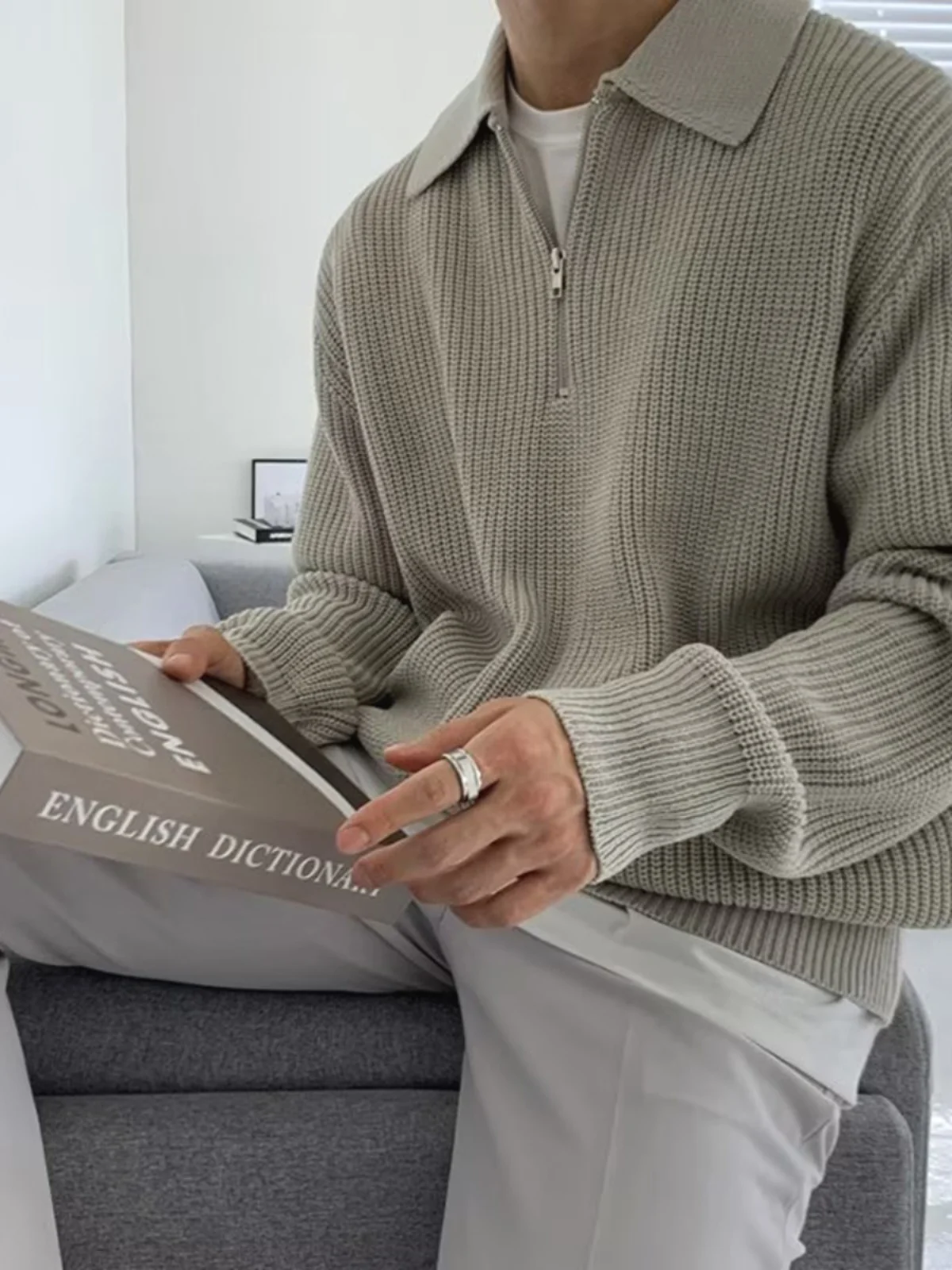 American Style Vintage Half Zip Knitwear Loose Long Sleeve Men's Sweater Cityboy  Shirt Jacket Casual Autumn Fashion