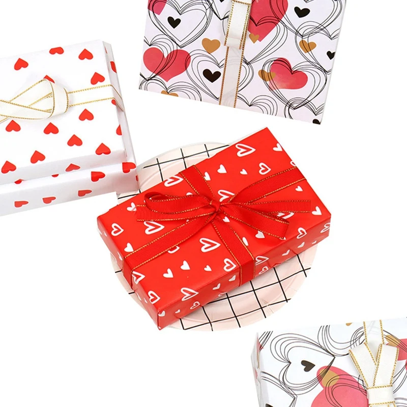 Hojas de papel de envoltura Love Heart, juego de 12, Día de San Valentín, boda, aniversario, regalo, 70Cm X 50Cm