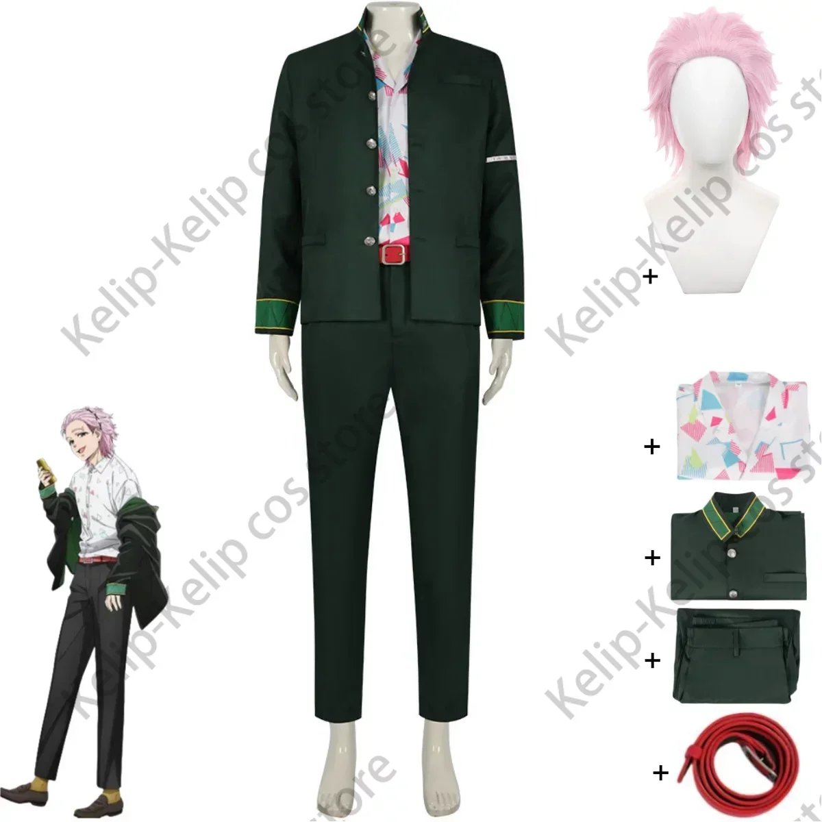 Anime Wind Breaker Mitsuki Kiryu  Cosplay Costume Black School Uniforms Printing Shirt Wig Adult Man Carnival Halloween Suit