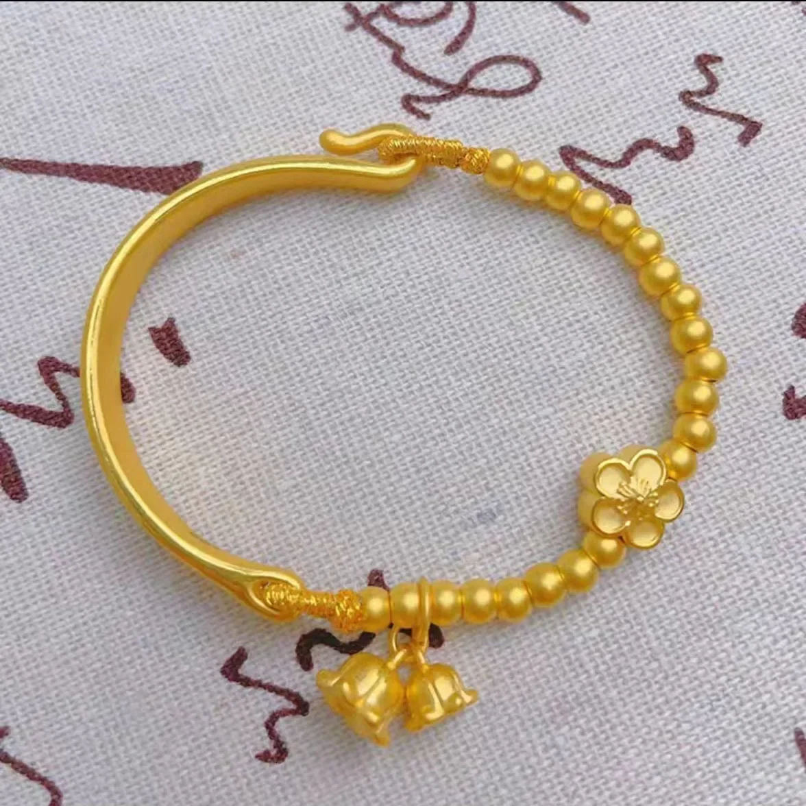 

9999 24-каратное настоящее золото Convallaria Half Bracelet AU750 Браслет для женщин Два счастливых колокольчика Жемчужный персиковый браслет для подарка подруге