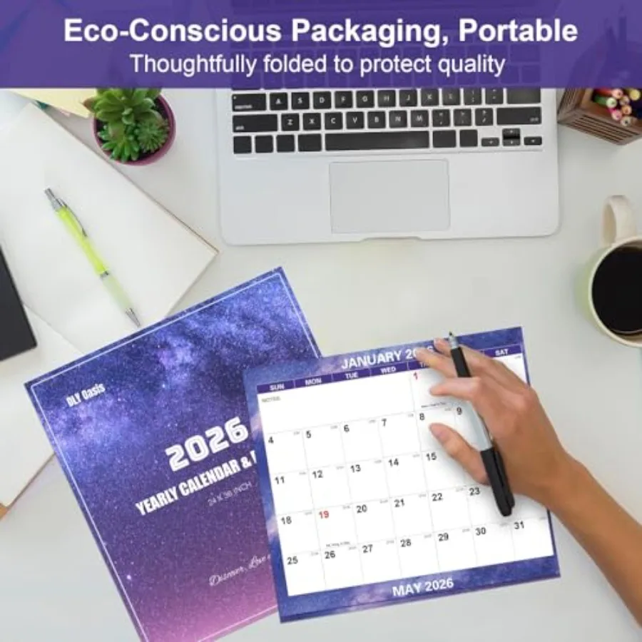 Calendario da parete 24" x 36" 2026 Calendario da parete grande cielo stellato piegato cancellabile a secco 2026 Lamited 12 mesi annuale Y