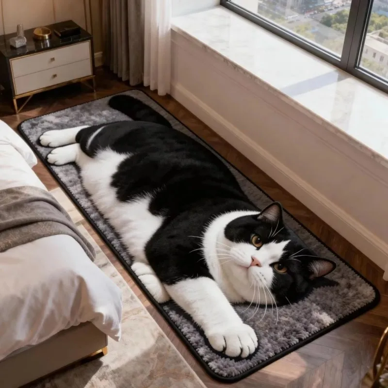 VIKAMA Cute Cat Print Long Rug – Non-slip, Comfortable and Cosy for Hallways and Entrances – Home Furniture Accessory