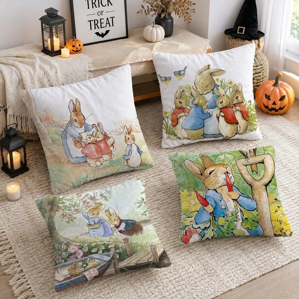 Cartoon p-peter r-rabbit Cushion Cover Plush Decorative Pillow Case With Hidden Zipper Cutecore Room Decor For Home