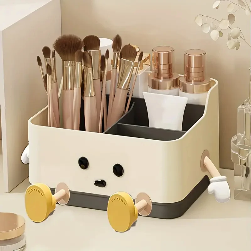 Makeup Brushes Storage Box Multifunctional Storage Box Plastic Desktop Comestic Tools Organizer Box with Multi-Grid Compartments