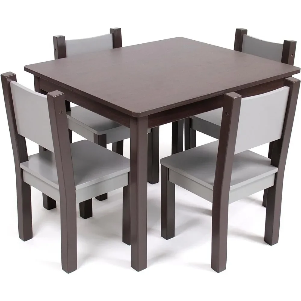 Children's table espresso/grey modern dining table set, 4 chairs - toddler