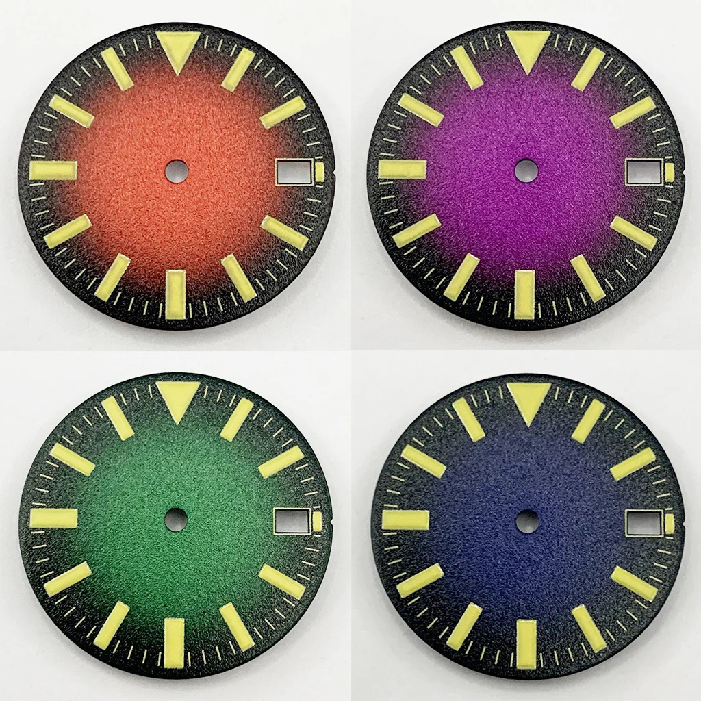 28.5mm NH35 Luminous Watch Dial Black Blue Red Purple Green Watch Faces for NH35 NH36 Movement Replacement Parts