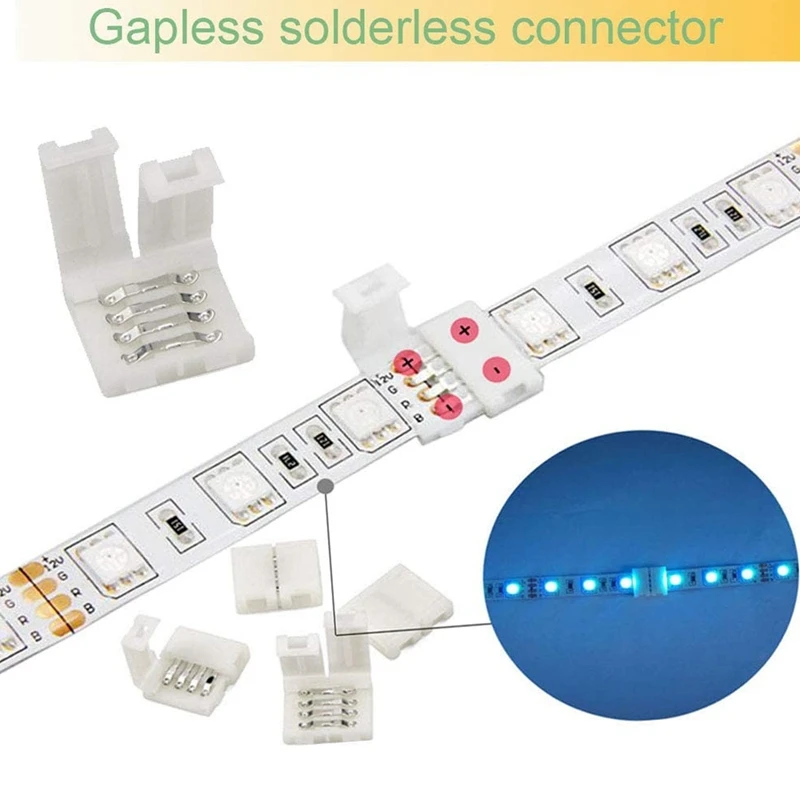 [B17B!】 LED Strip Connector Kit For 5050 10Mm 4Pin RGB LED Strip,2 Way Splitter,DIY Accessories For RGB LED Strip Connection