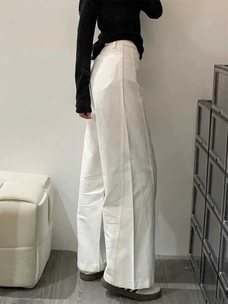 

White Wide Leg Straight Cut Jeans Women's plus Size American Sle High Waist Slimming Casual Knife Trousers