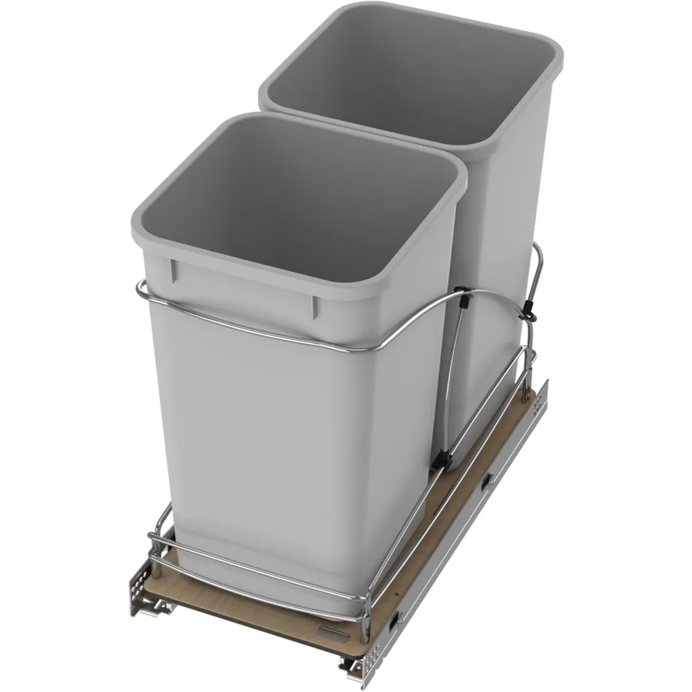 

Steel Bottom Mount Double 27 Quart 6.75 Gallon Waste Bin Trash Container for Under Kitchen Cabinet with Soft Close, Gray