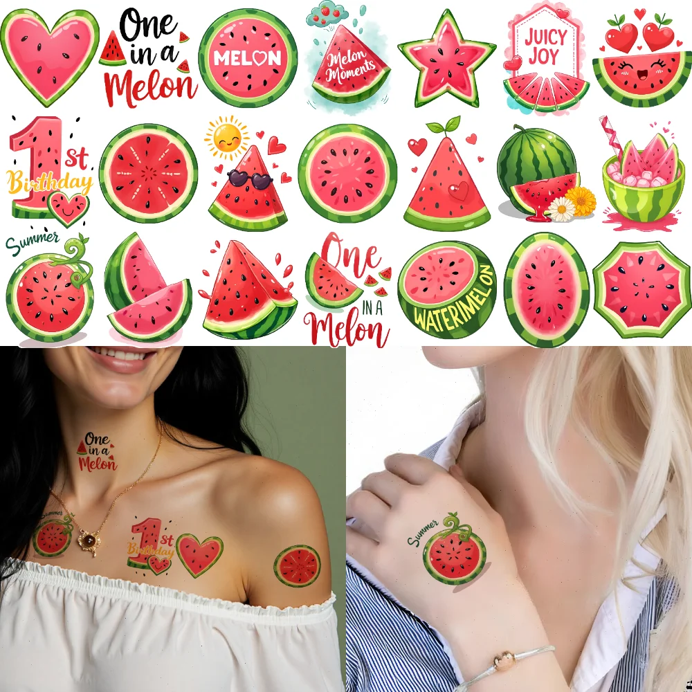 

63pcs Temporary Tattoo Watermelon Stickers Waterproof Long-lasting Body Stickers Summer Stickers Cartoon For Shoulders Arms