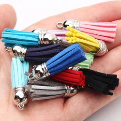 10-50pcs 38x11mm Silver Color Caps Suede Faux Leather Tassel For Key Chains Cellphone Straps Jewelry Summer DIY Pendants Charms