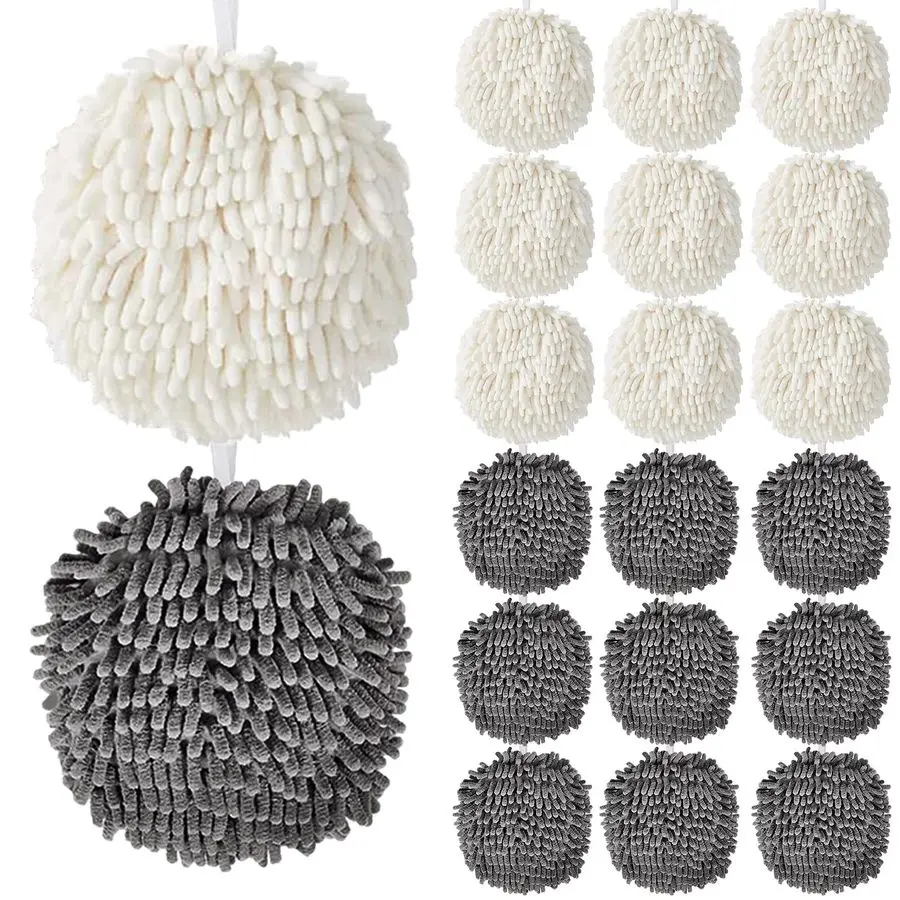 

Chenille Fuzzy Ball Hand Towels, 7.1 Inch Soft Absorbent Microfiber Towels, QuickDry Cleaning Cloths for Kitchen, Home, Bathroom