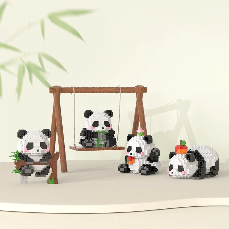 Mini Animal Kawaii Panda Cute Micro Building Blocks Model Bricks Figure A Box of Three Assembly Games Toys for Kid Gifts