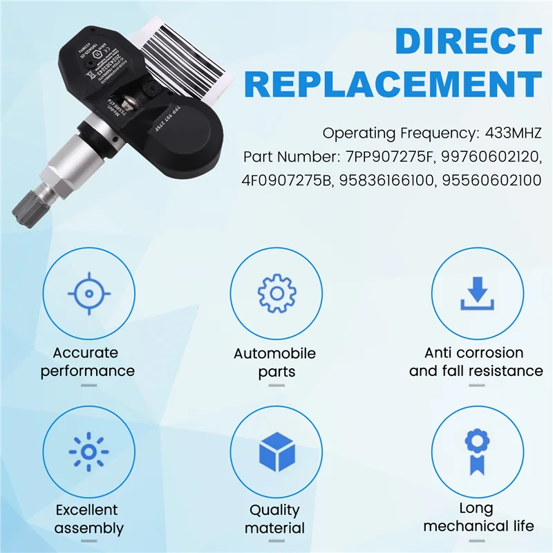 7PP907275F 4F0907275B TPMS 433MHZ para A4 A6 A8 Q7 911 Boxster Cayenne VW Touareg Sensor de presión de neumáticos 4 Uds
