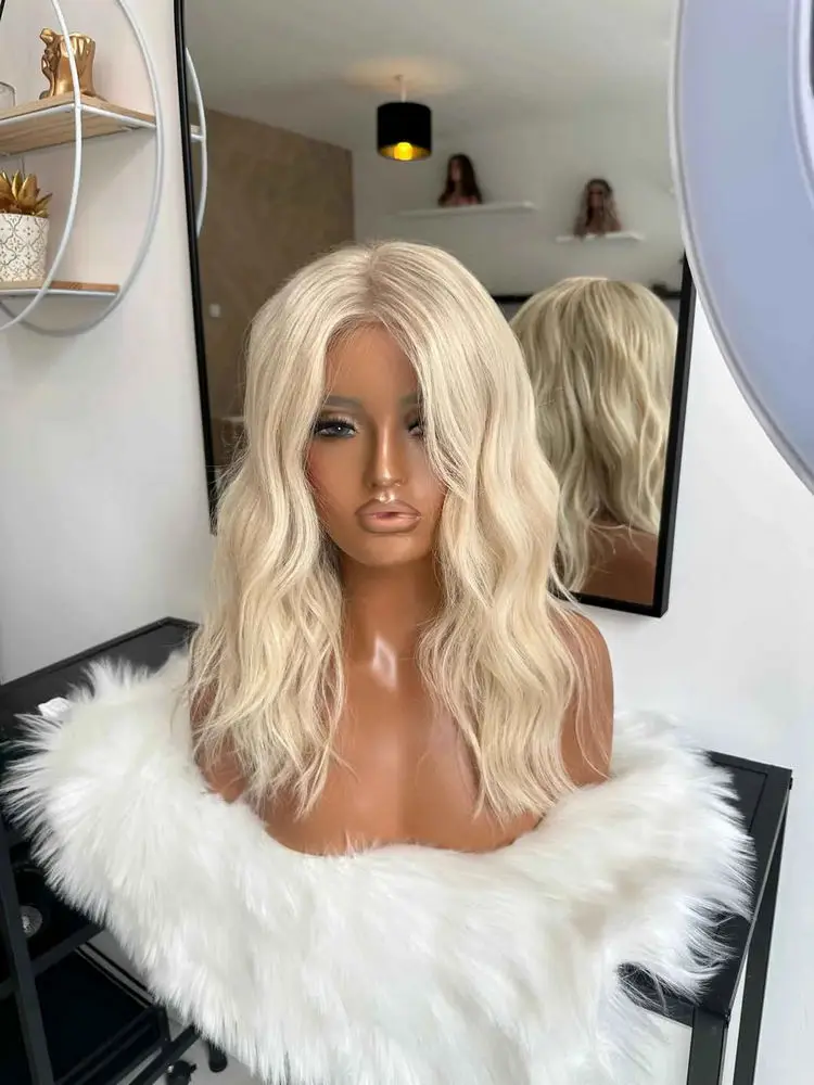 الكتف الرماد شقراء غلويليس الباروكات الشعر الاصطناعية الطبيعية متموجة مزيج اللون الجسم موجة الدانتيل الجبهة الباروكات للنساء شعر مموج عميق 16" #4