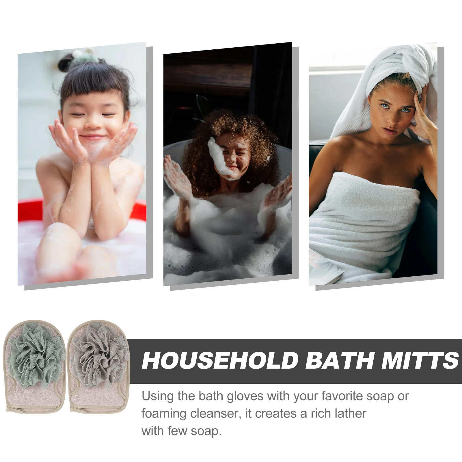 

2Pcs Shower Gloves High Grade Washable Bath Mitt Strong Friction Body Scrubber Convenient Portable Exfoliation Tool for Home