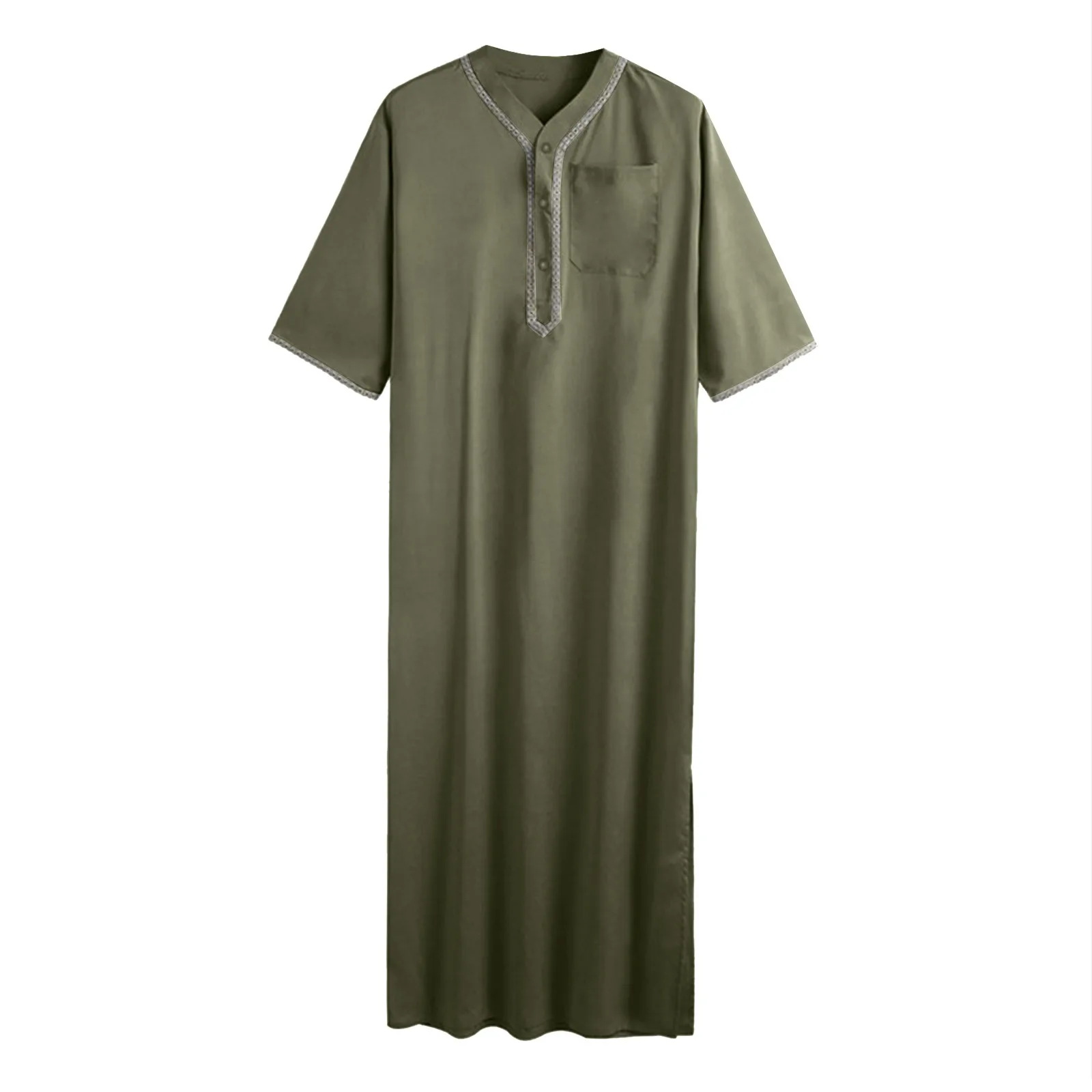 Robe muçulmano para homens, Robe médio árabe, Casaco manga comprida, Bolso bordado, Roupa de oração