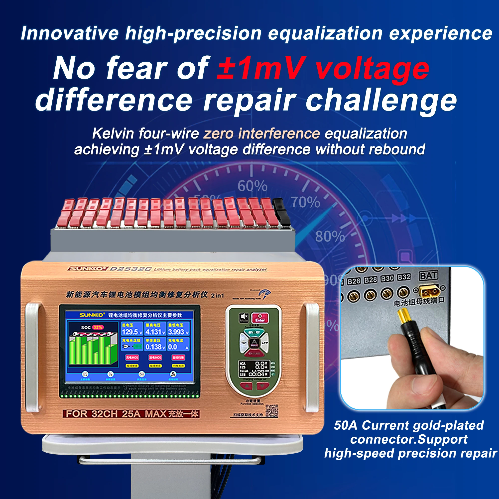 

SUNKKO D2532C Vehicle Battery Repair Analyzer Equalizer Charger LFP Battery Pack Balancer with LifePO4 Analyzer 2 ~ 32S