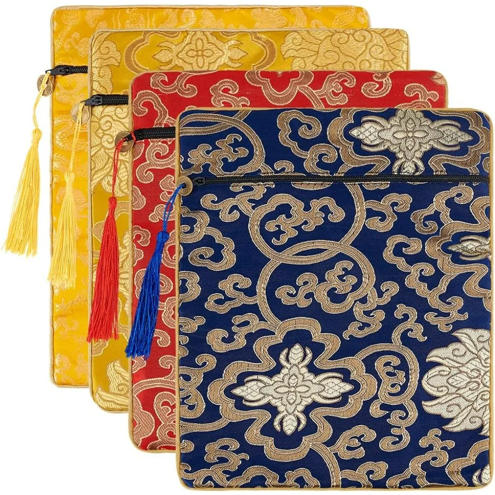 4Pcs Jewelry Silk Purse Pouch, 4 Colors Chinese Brocade Coin Purse Organizers Jewelry Bag Gift Pouch with Tassel New Year